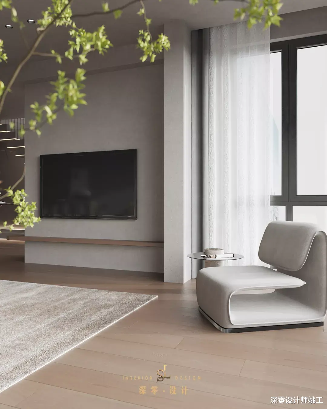 看这套190㎡侘寂风复式,木质地板+水泥灰,营造出优雅高级的环境