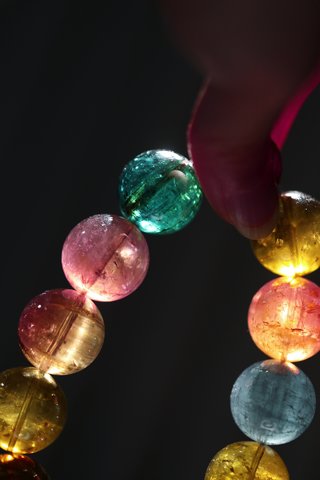 碧玺|老坑碧玺大颗粒圆珠13颗单珠手串