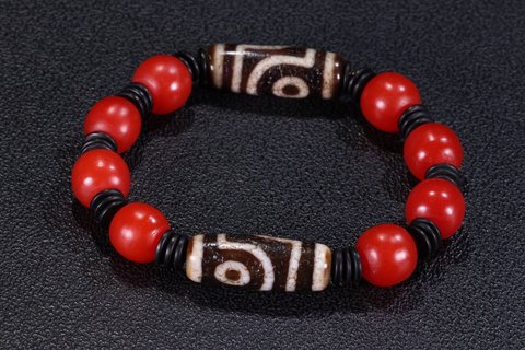 nx|【藏传精品两眼天珠玛瑙手串 】