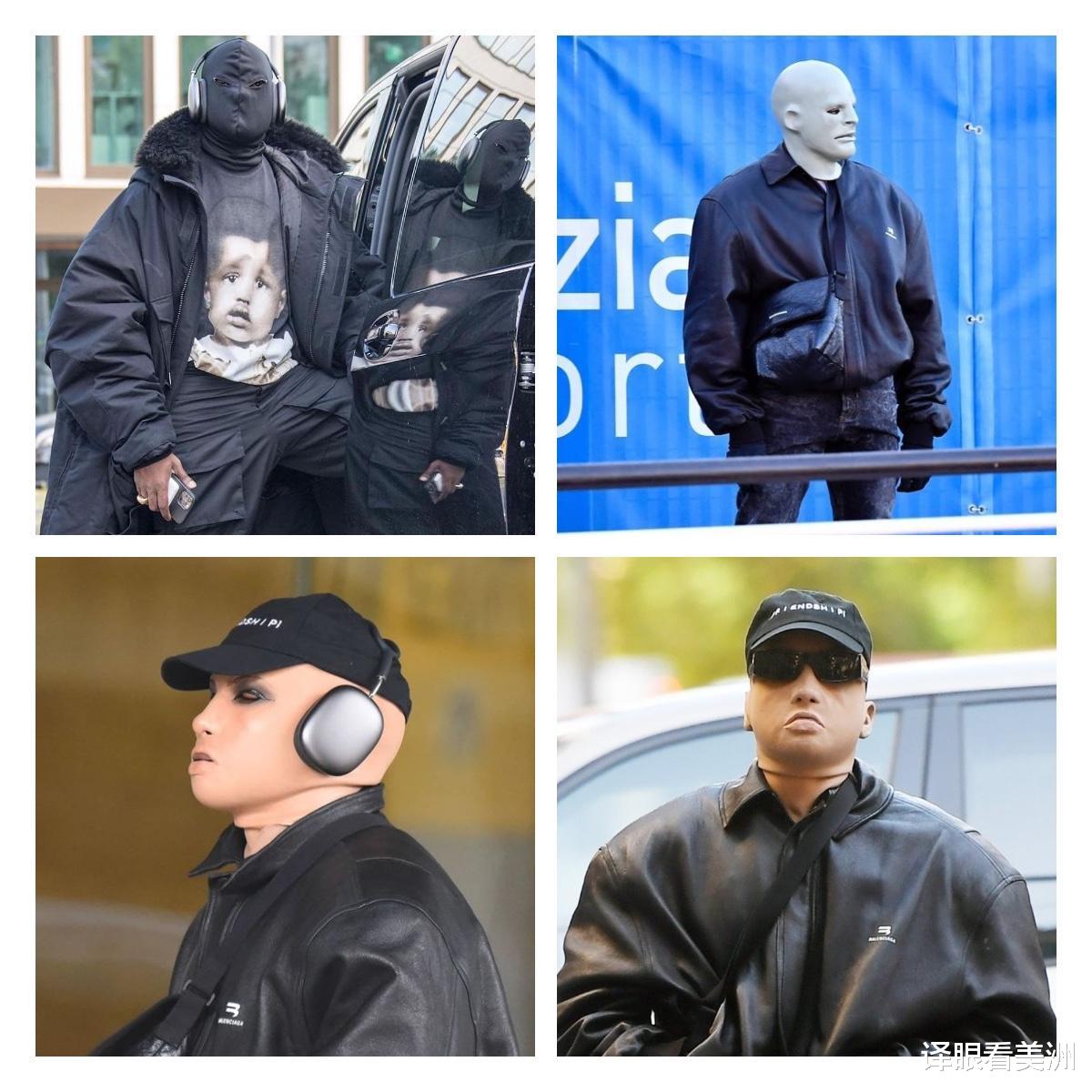 坎耶·维斯特|坎耶·维斯特特立独行的时尚，头戴黑色面具，脚踩超大号皮靴