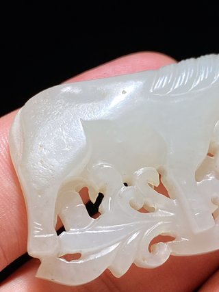 和田玉籽料|宋 和田玉籽料 白玉 玉马 花草纹 玉珮 把件挂件