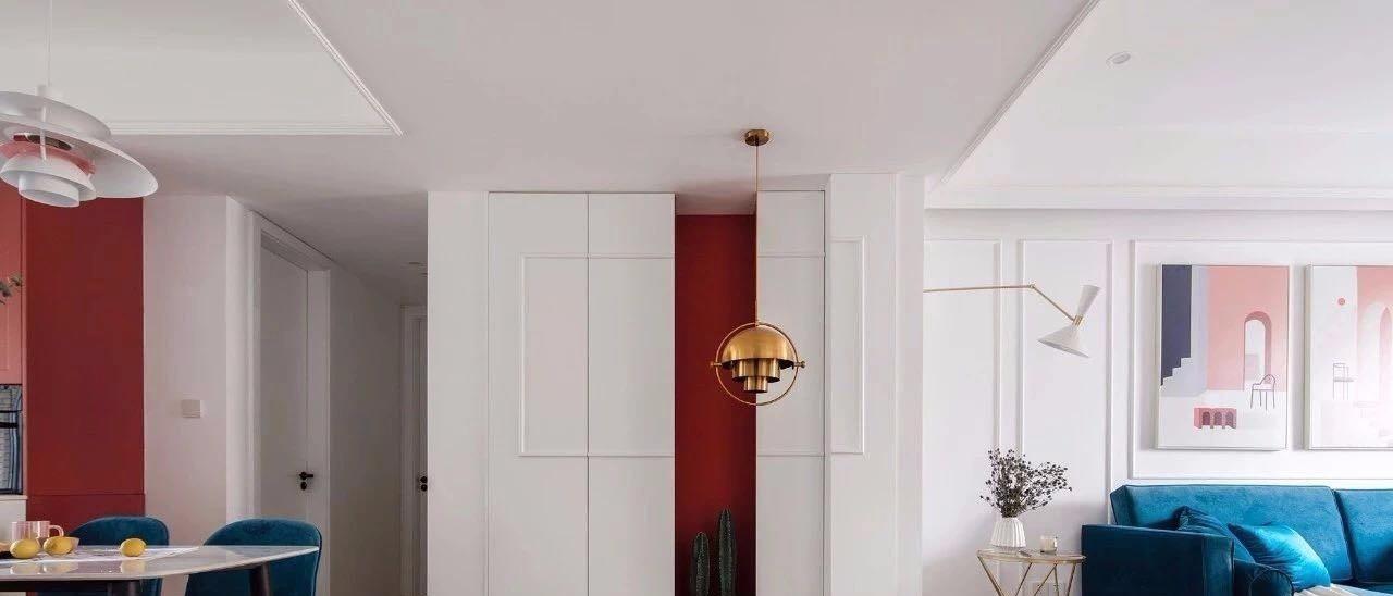 129㎡三居ins气质风格，复古红蓝撞色系，效果堪比样板间！