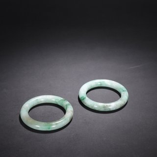 |清代-老翡翠圆条手镯一对