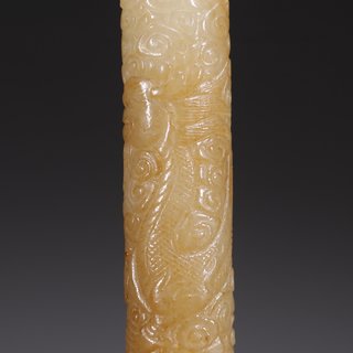 和田玉籽料|旧藏·和田玉籽料祥云龙纹勒子