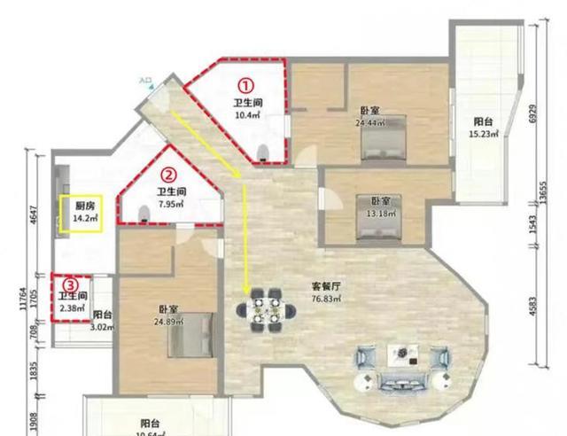 刘畊宏上海的家:256户型不咋样,厨房夹3卫生间中,端菜绕一圈