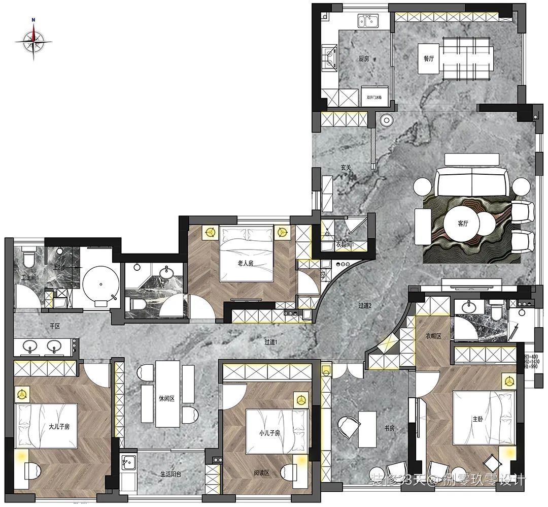 装修设计：两套打通合并，成华丽欧式大平层