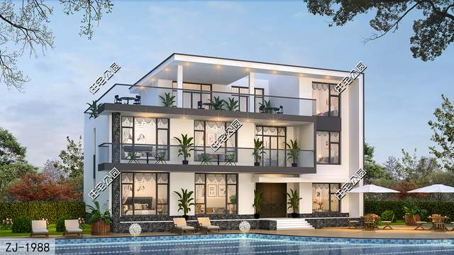 17×10米带大主卧的三层现代别墅,“L”型大露台和落地窗更配