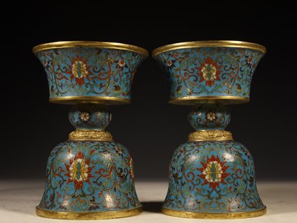 乾隆|清乾隆,掐丝珐琅缠枝莲纹酥油灯一对