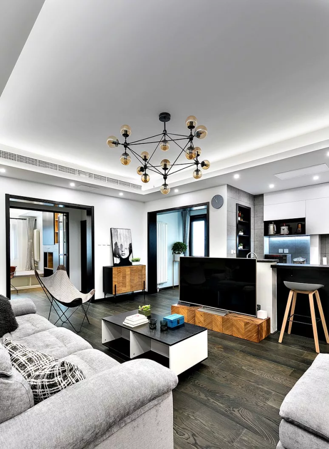 170㎡新房，全屋精致黑白灰，开放式厨房配吧台卡座，太有格调