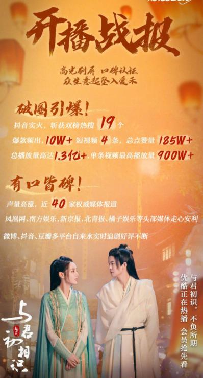 优酷|《与君初相识》首播战报，任嘉伦无台词演技获赞，优酷发文我笑了
