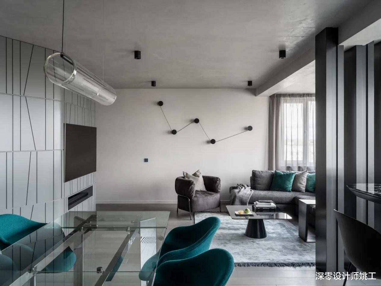 130㎡极简风两居室,灰色贯穿全屋,黑色作点缀,现代又不失档次感