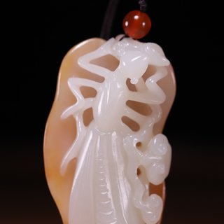 |和田玉秋叶螳螂把件