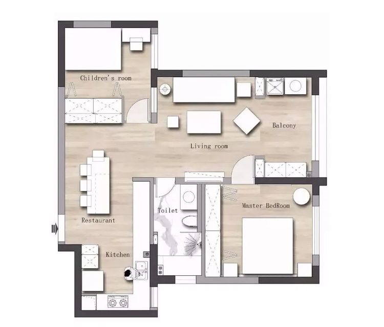 81平欧式两室,打通餐厨改为三分区,中厨、餐厅、水吧区都有了