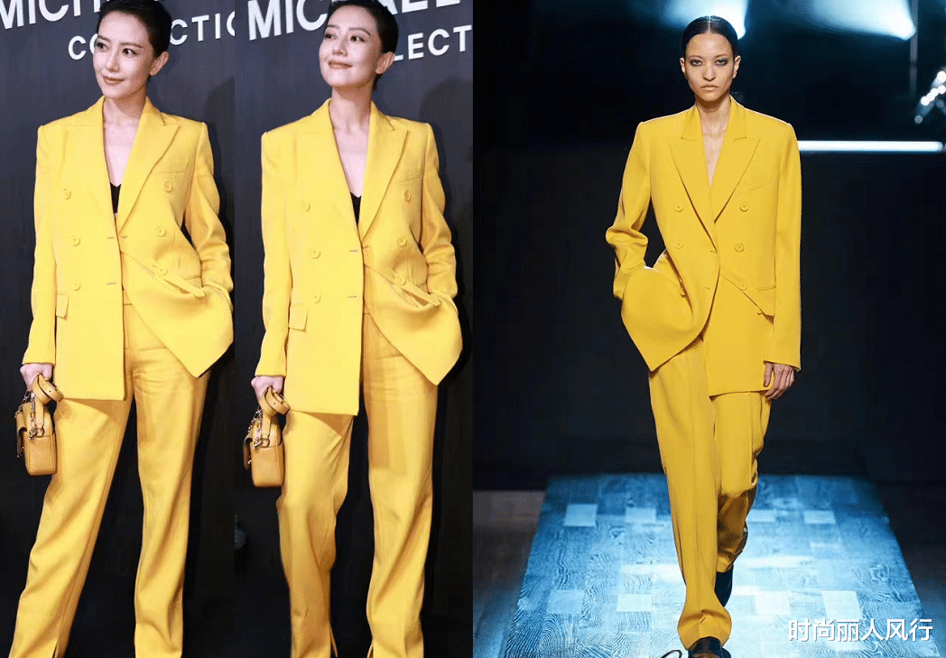 高圆圆|42岁高圆圆生图太敢拍!穿黄西装梳大背头耍帅翻车,浪费极品身材