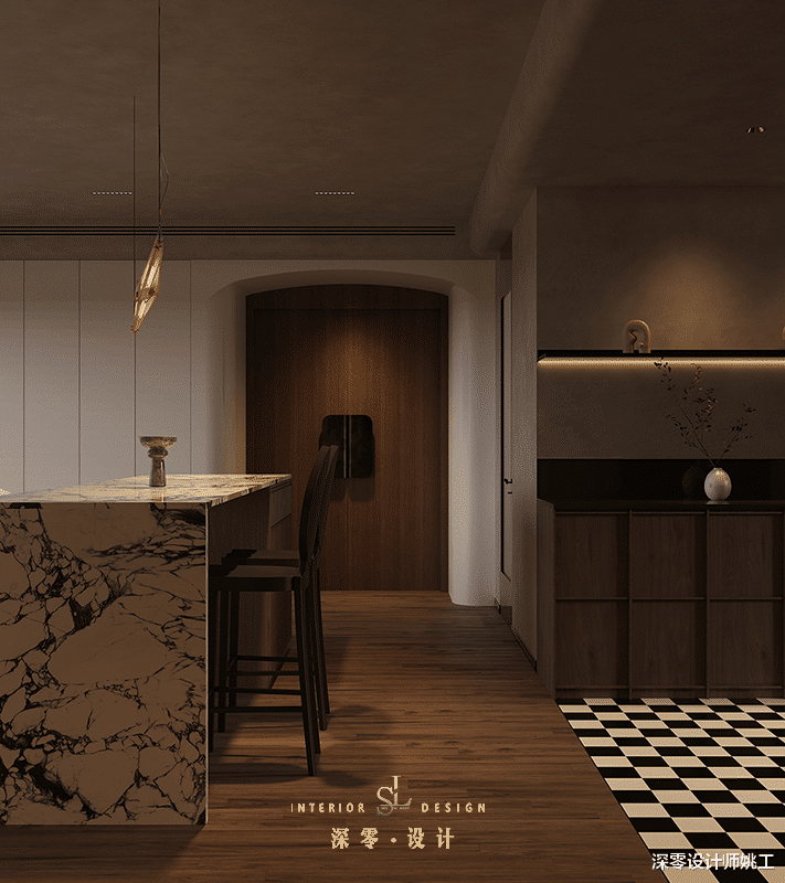 135㎡全屋没一丝俗气!沙发不靠墙与岛台+餐桌并排,完美平衡空间感