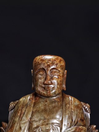 和田玉籽料|清乾隆 和田玉籽料沁色 拔纳拔西尊者 御题诗文 佛像摆件