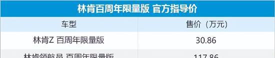 林肯百周年限量版上市 售价30.86万元起
