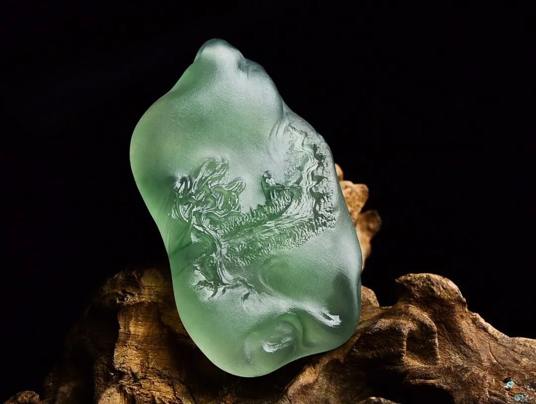 翡翠|极品晴底金丝翡翠片料，私人定制雕刻捕鱼题材，让你看到什么叫精品！