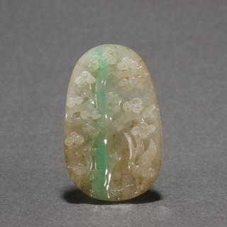 翡翠|清代 老翡翠松鹤延年纹牌