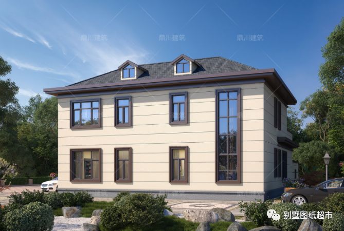 两层新中式别墅,13×14米,对称设计,2个露台,还带庭院设计