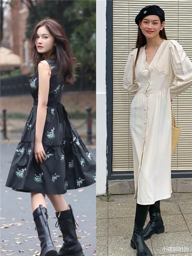 小白鞋不兴了，今年流行的“过膝裙”，配夏季靴，妥妥的显瘦显高