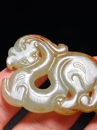 和田玉籽料|汉 和田玉籽料 螭龙纹 玉珮 挂件