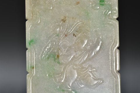 翡翠|清代 老翡翠童子举莲牌