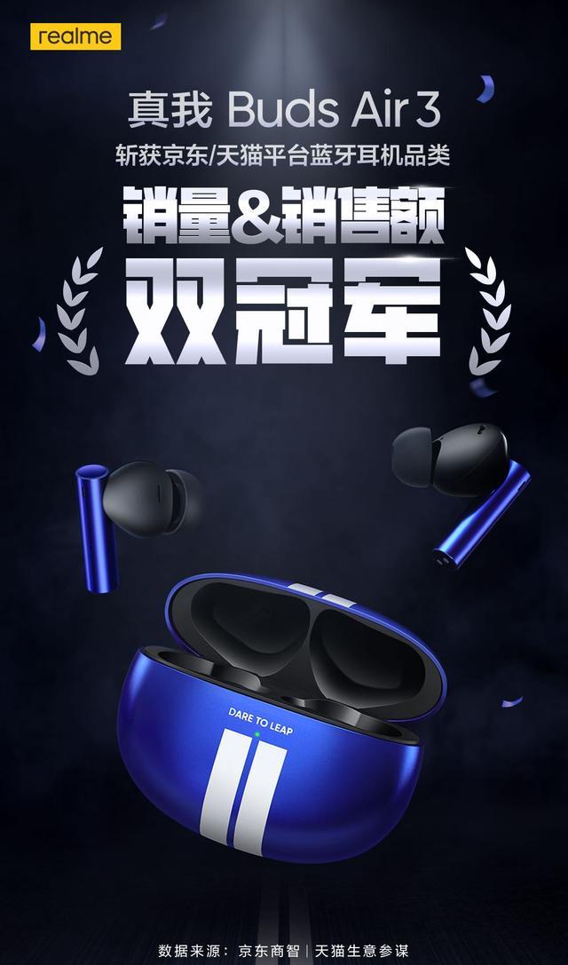 耳机|42dB旗舰降噪耳机真我BudsAir3火爆开售，斩获销量销售额双冠军