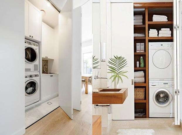 阳台洗衣区别露外面了,聪明人都加了这扇门,比谷仓门还省空间