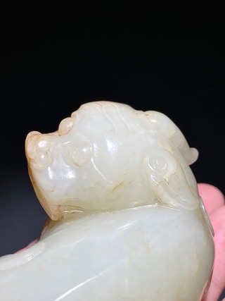 和田玉籽料|清乾隆 和田玉籽料 脂白玉 独角兽 瑞兽