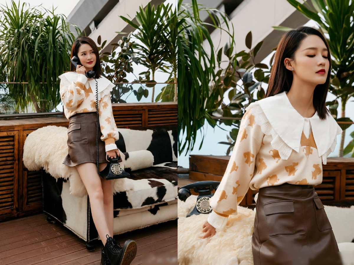 皮裙|A字小皮裙很流行，佟丽娅刘涛李沁都有搭配心机.