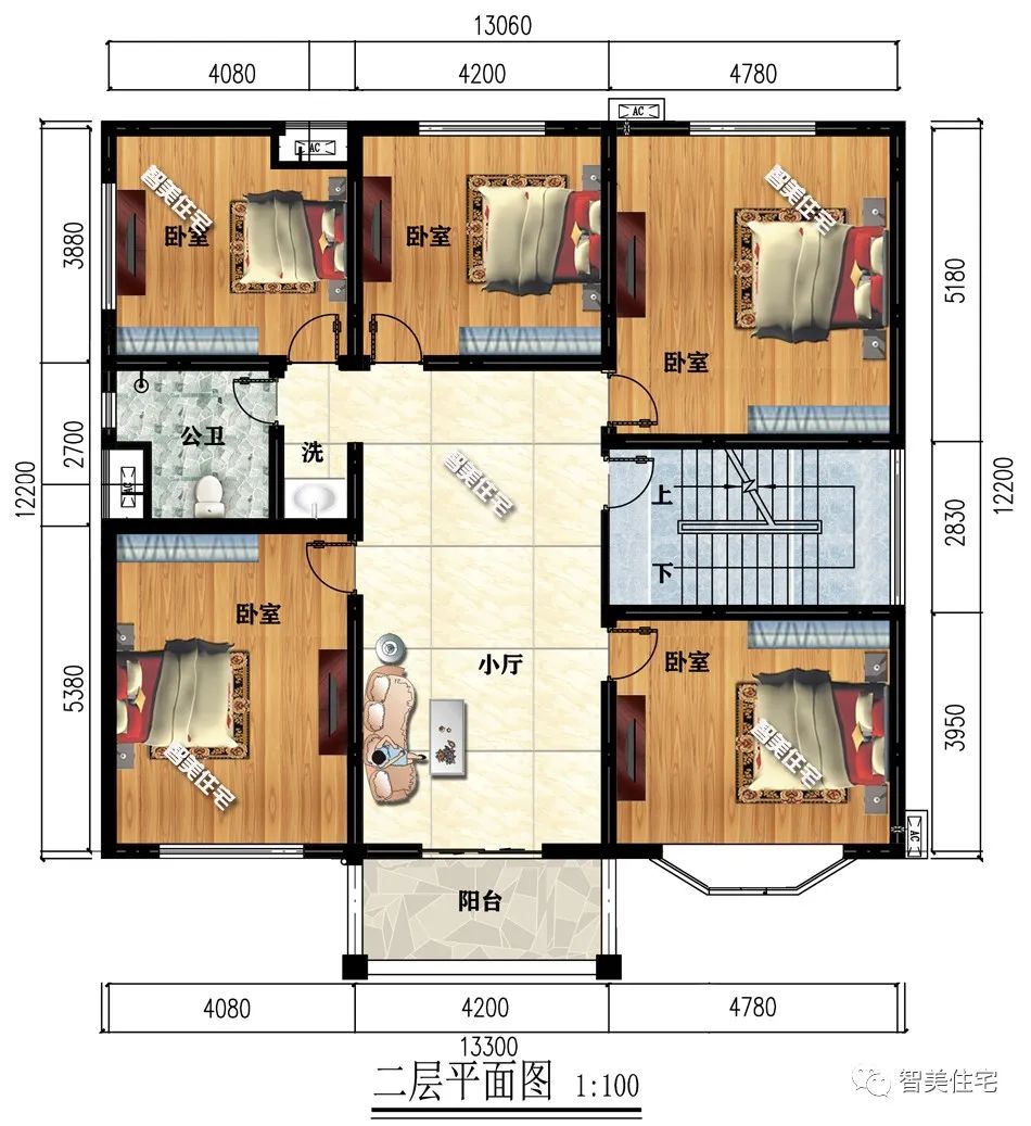 这栋别墅有13个卧室,室内空间还是很宽敞,造型简单不张扬