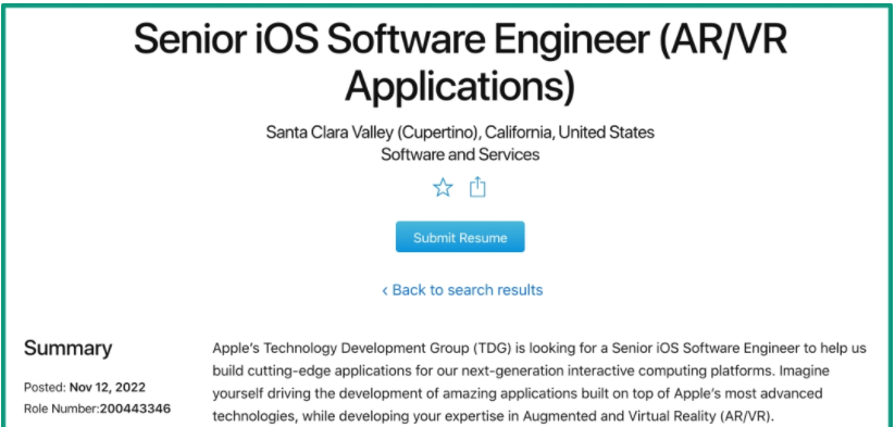 苹果|苹果头显团队发布多个岗位招聘，MR头显或将在明年发布