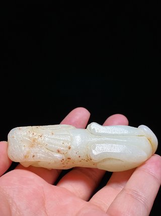 博物馆|清 和田玉籽料 白玉 鹰 熊 把件 摆件