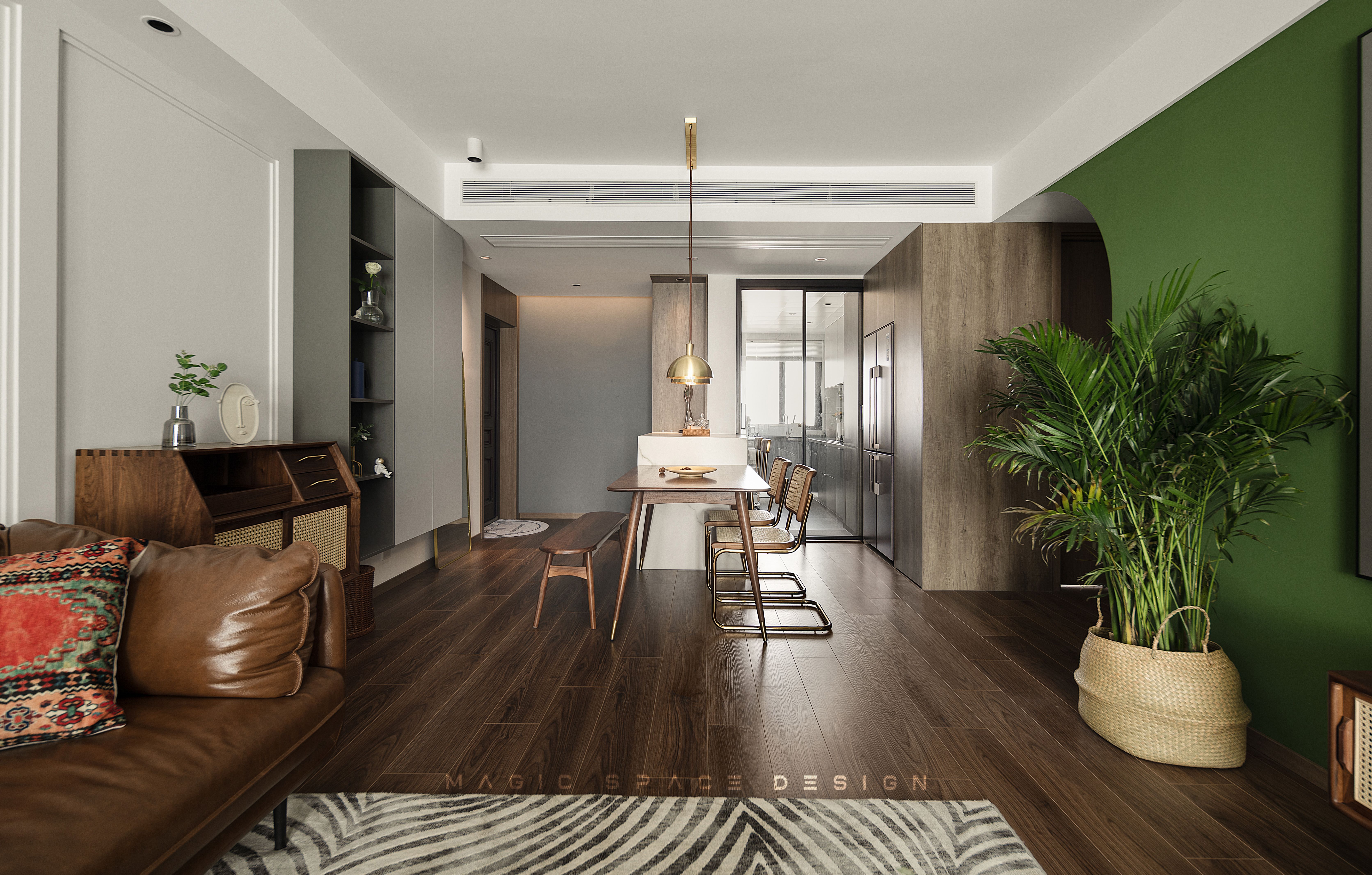 126㎡石绿+深棕,被复古轻奢的氛围感拿捏了