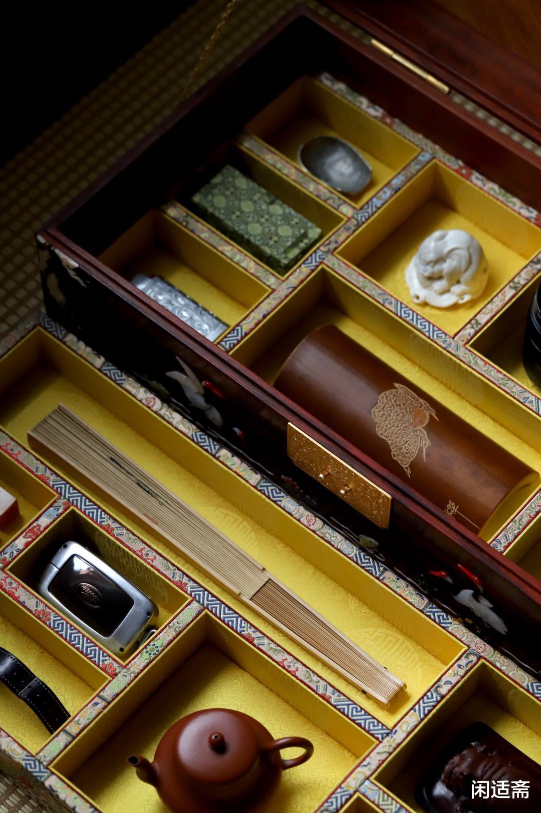 翡翠|典藏重器，小叶紫檀镶黄花梨，百宝嵌文玩百宝盒