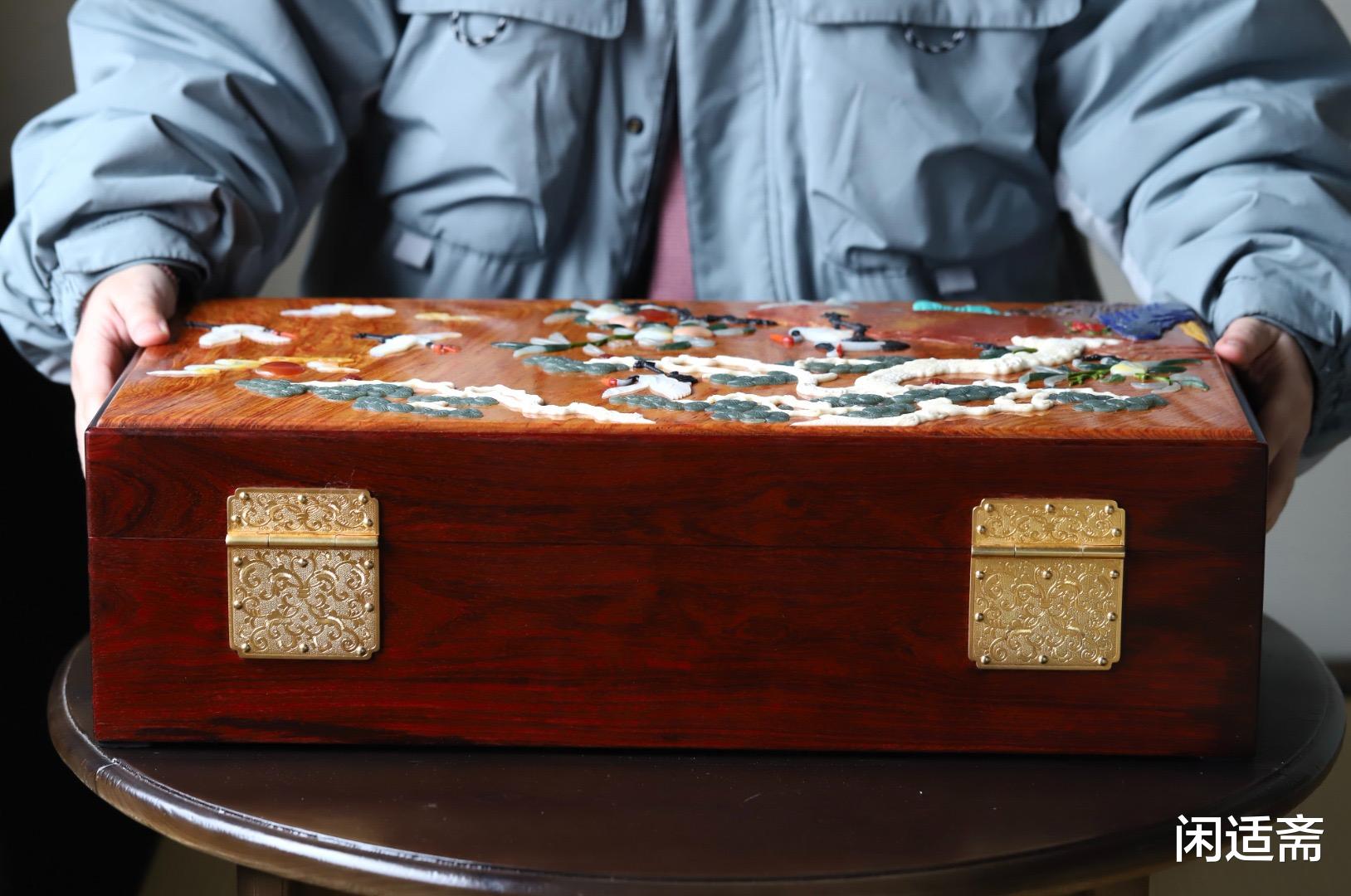 翡翠|典藏重器，小叶紫檀镶黄花梨，百宝嵌文玩百宝盒