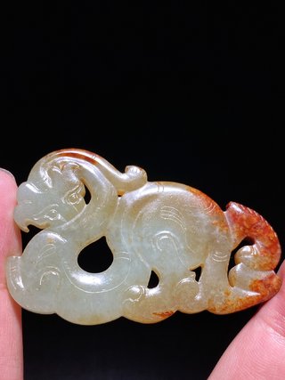 和田玉籽料|汉 和田玉籽料 螭龙纹 玉珮 挂件