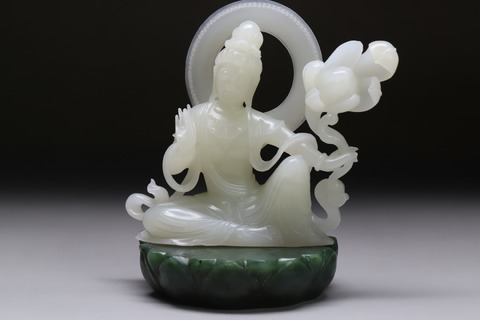 和田玉籽料|舊藏和田玉籽料“自在观音”座像