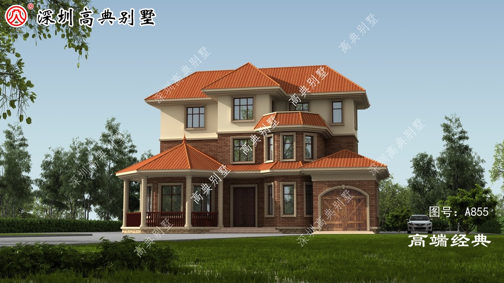 简洁大方的屋顶，与橘色相配非常靓丽，不易过时