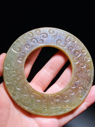 |春秋 和田玉青玉 云雷纹 玉环