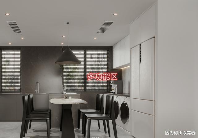 大面积厨房可以“任性”，设中岛台+餐桌，空间一分为二双厨双全