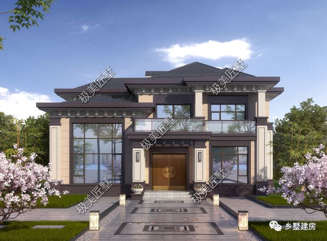 两层新中式风格,造价仅30W,就可以在老家拥有别墅