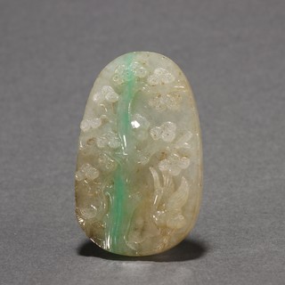 翡翠|清代 老翡翠松鹤延年纹牌