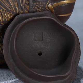 |臻品 手工柴窑 螭龙纹描金 紫砂壶