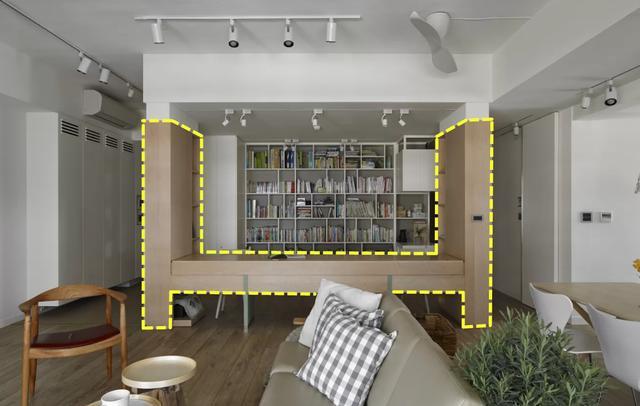 客餐厨做开放式设计,U型柜体做隔断,划分3大功能区多个书房