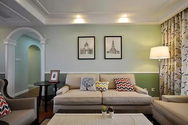 美式田园风的新房完工,乳胶漆分层的墙裙清新舒适,省钱又美观