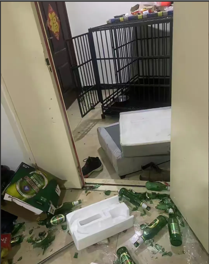 黑龙江哈尔滨，一男子意外发现，邻居把楼内消防通道锁起来，在里面养烈性犬