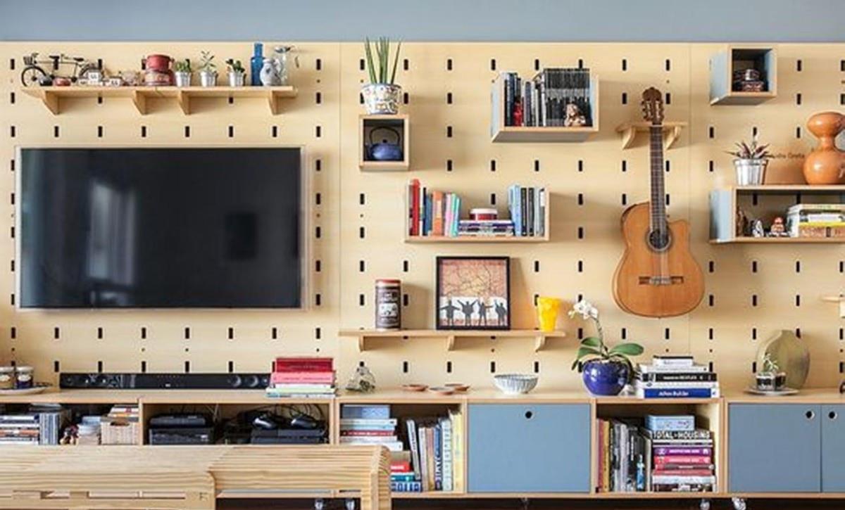 床头用洞洞板做背景墙,貌似也不错!不光好看,还能当衣柜用