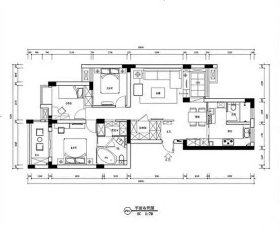 120平米三居室，隐形门电视墙居然在格子的背景墙后边